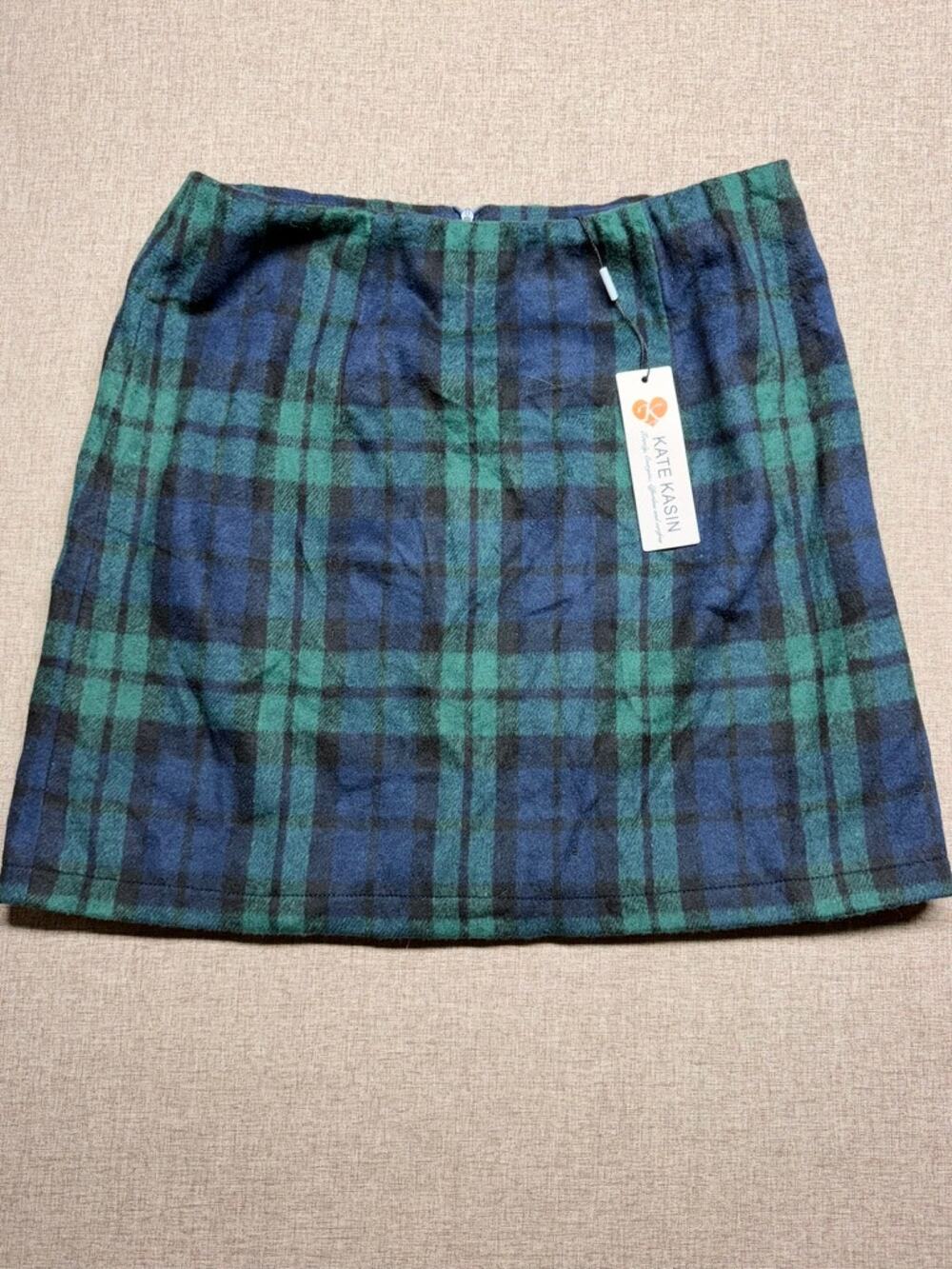 NWT Kate Kasin Blue Green Tartan Plaid Mini Skirt Size 10 Preppy Academia